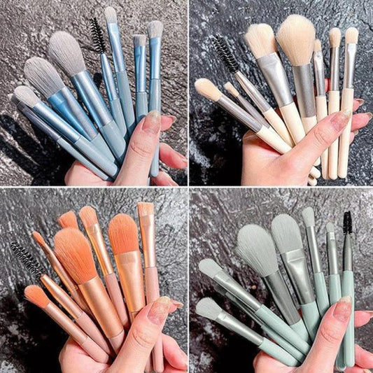 8pcs Travel Makeup Brush Kit Mini Cosmetic Brush For Face Foundation Blush Eye Shadow Wooden Handle (random Colors)