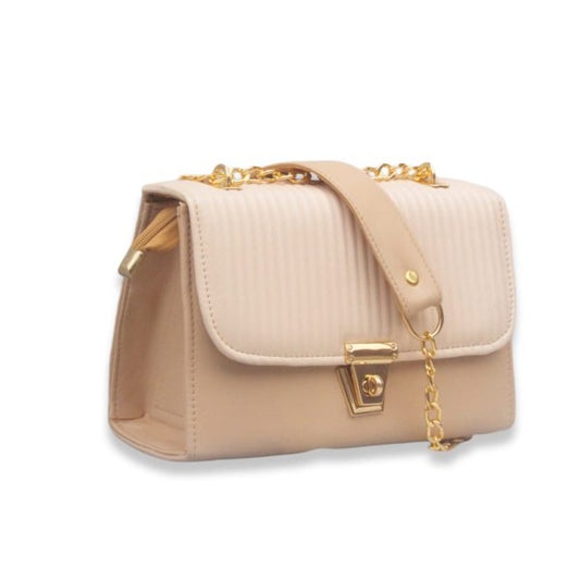 Cream Stylish Hand Bag With Top Handle And Long Strap Safety Pocket Bag